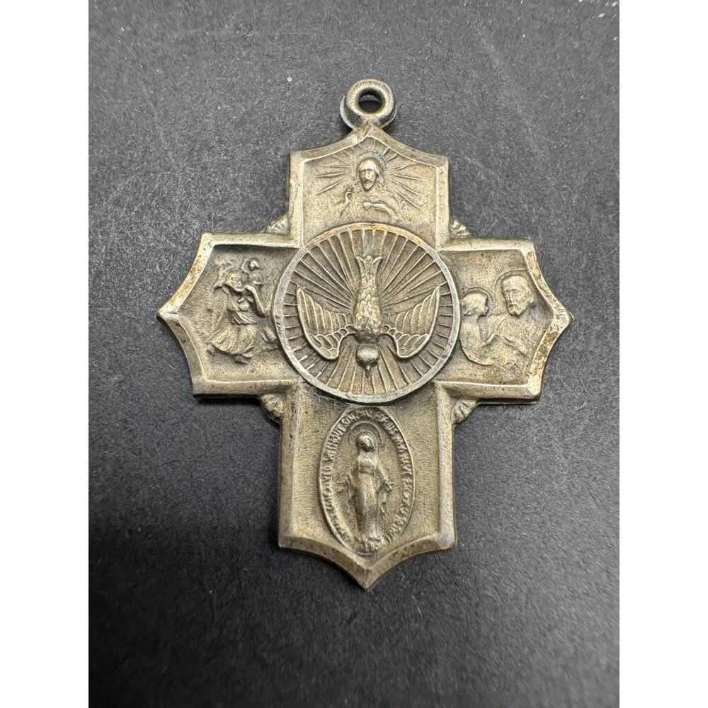 Vtg Regina 925 Sterling Silver Catholic Saint 4-Way Cross Medal Pendant 1.02"
